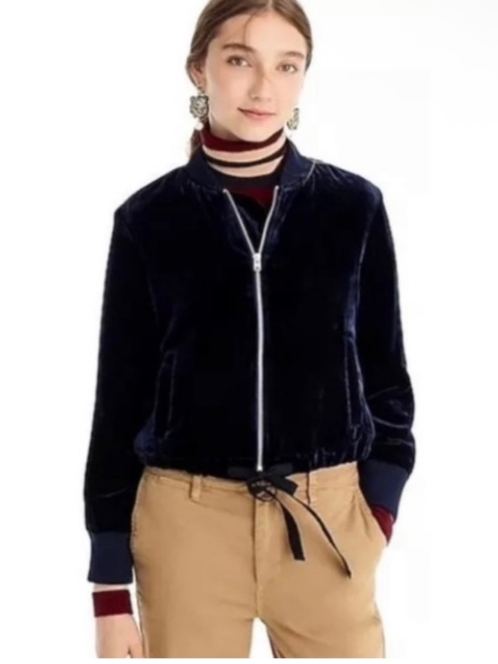 J. Crew Black Velvet Bomber Jacket Size Large
